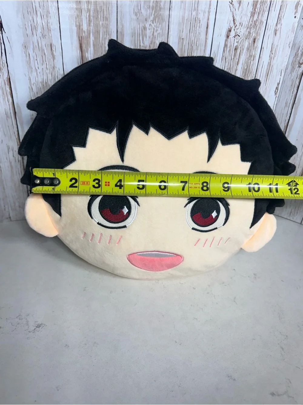 Sleepy MIPI Cute Anime Face Plush Pillow - Black Hair, Cream Face, Pink Accents